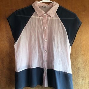 Pink and Grey Color block Button Up